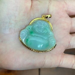 Solid Real Gold Male Jade Buddha Pendant Smiling